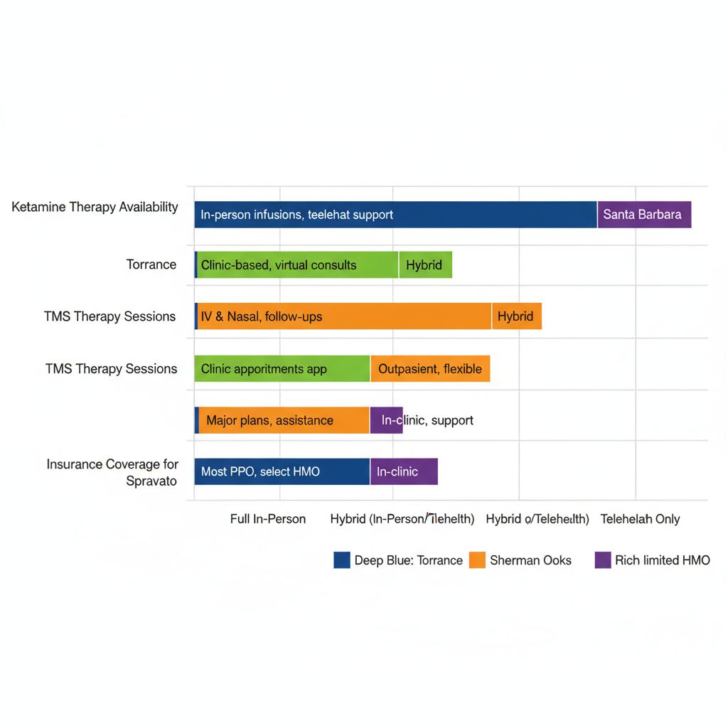 Bar chart comparing mental health services availability across Southern California locations including Torrance, Sherman Oaks, Century City, and Santa Barbara.